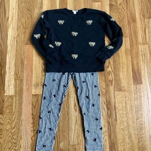 Jcrew crewcuts girl size 10/medium black bows sweatshirt & leggings outfit